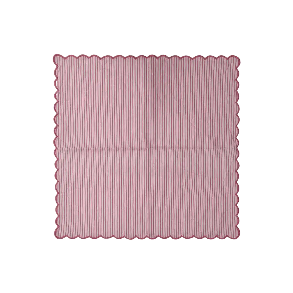 Punch Pink Stripes on White Scalloped Cotton Napkins