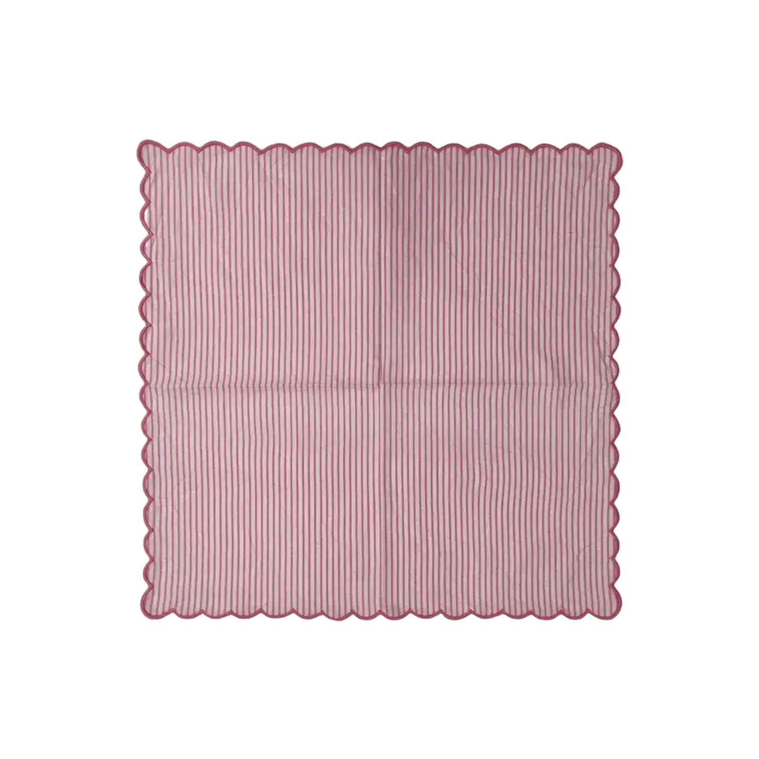 Punch Pink Stripes on White Scalloped Cotton Napkins