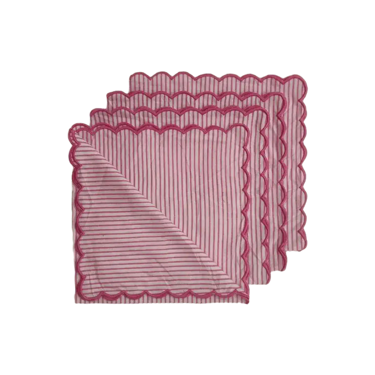 Punch Pink Stripes on White Scalloped Cotton Napkins