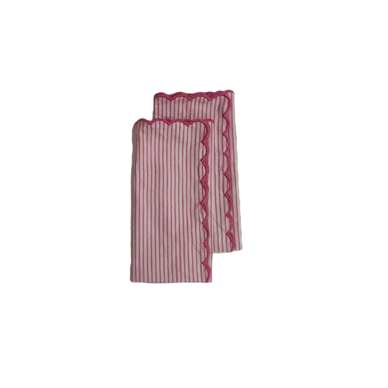 Punch Pink Stripes on White Scalloped Cotton Napkins