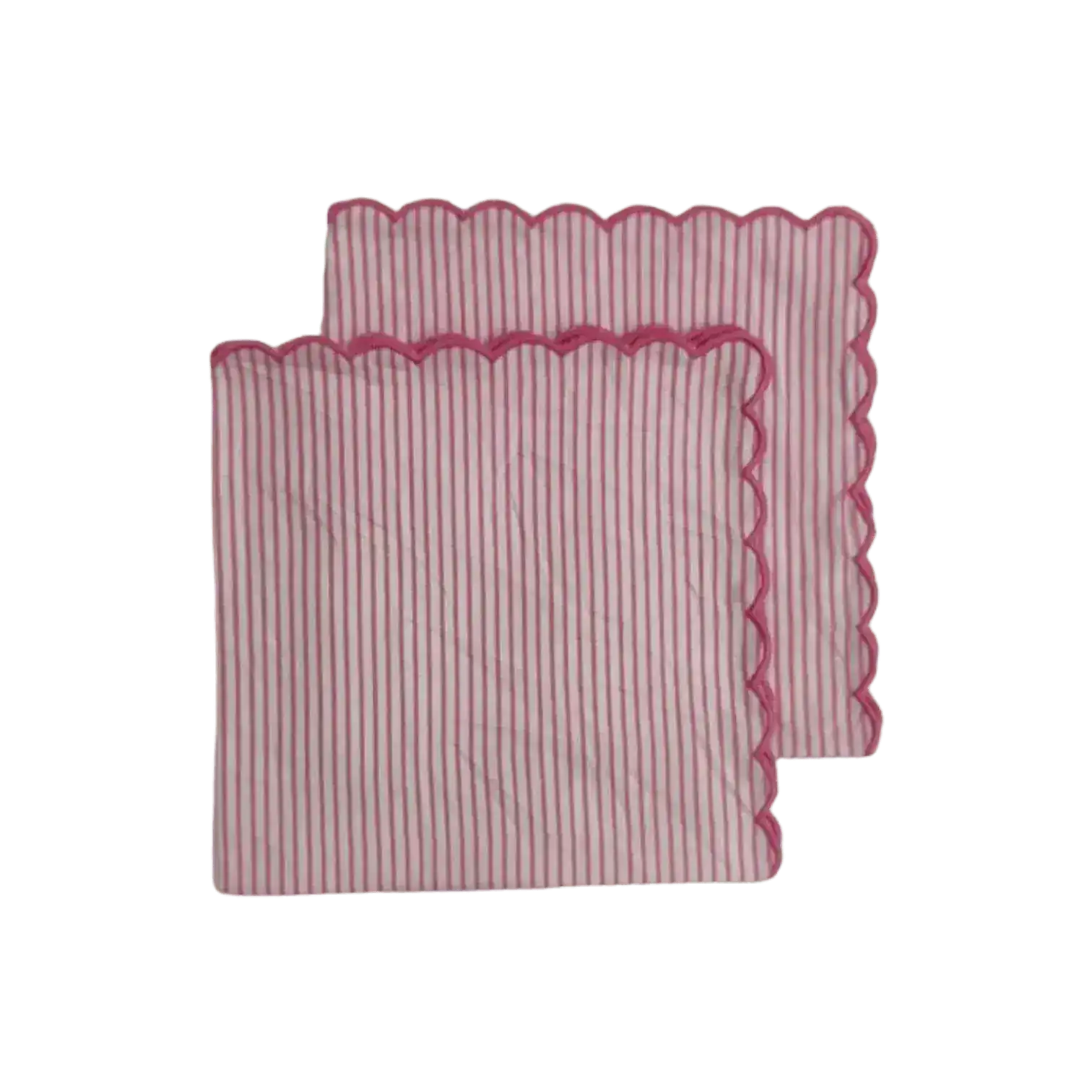 Punch Pink Stripes on White Scalloped Cotton Napkins