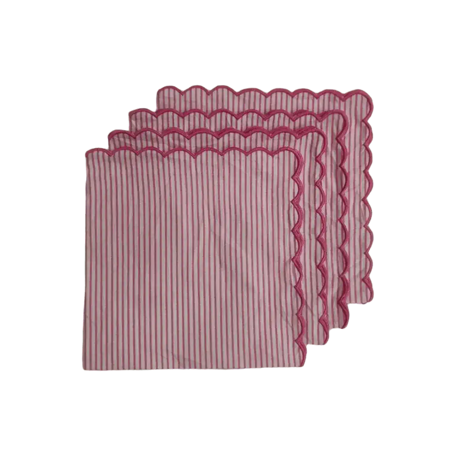 Punch Pink Stripes on White Scalloped Cotton Napkins