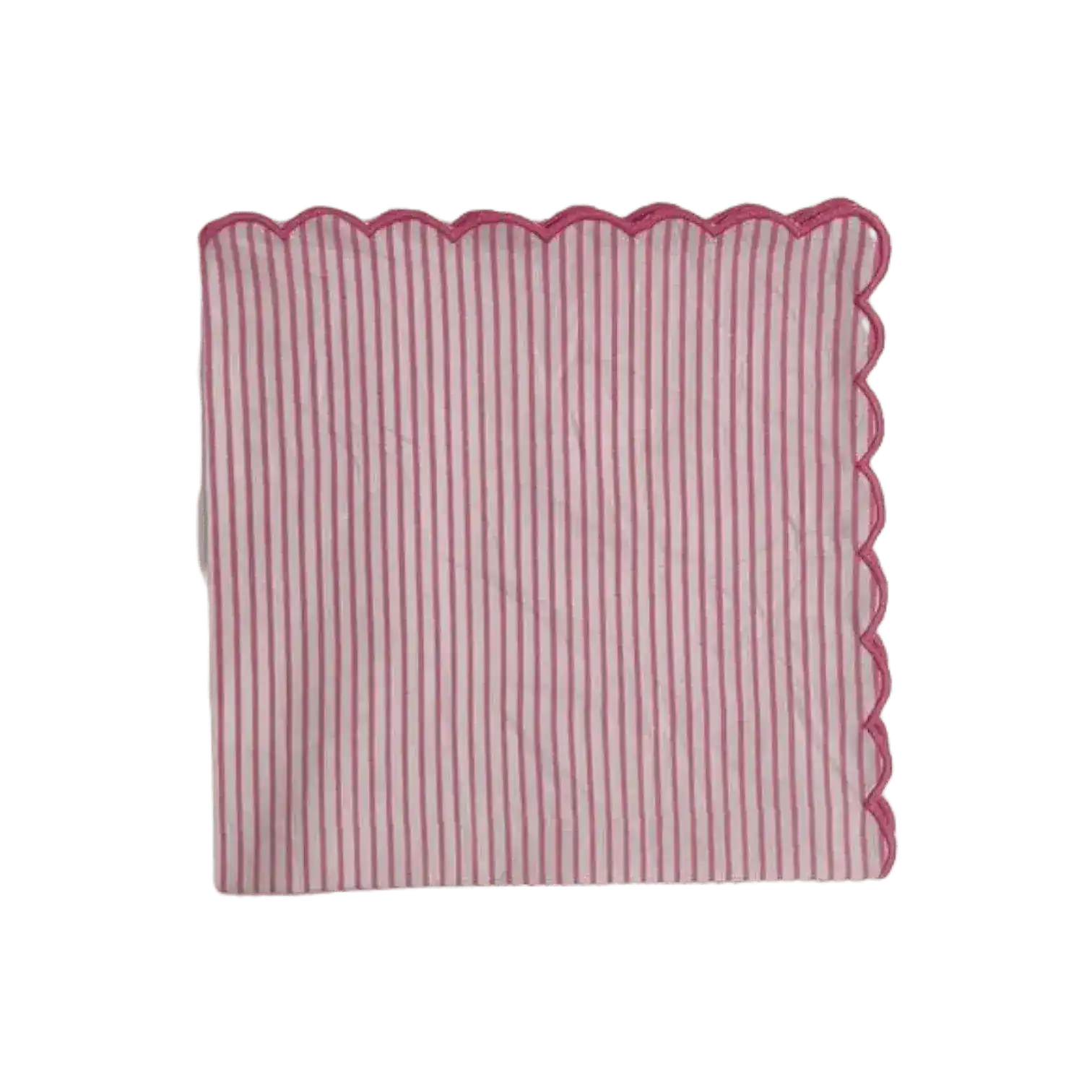 Punch Pink Stripes on White Scalloped Cotton Napkins
