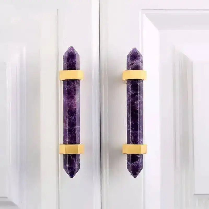 Purple Amethyst Bar Cabinet Drawer Pull with Brass Accent