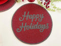 Red Christmas Happy Holiday Round Beaded Placemats - Set of 6