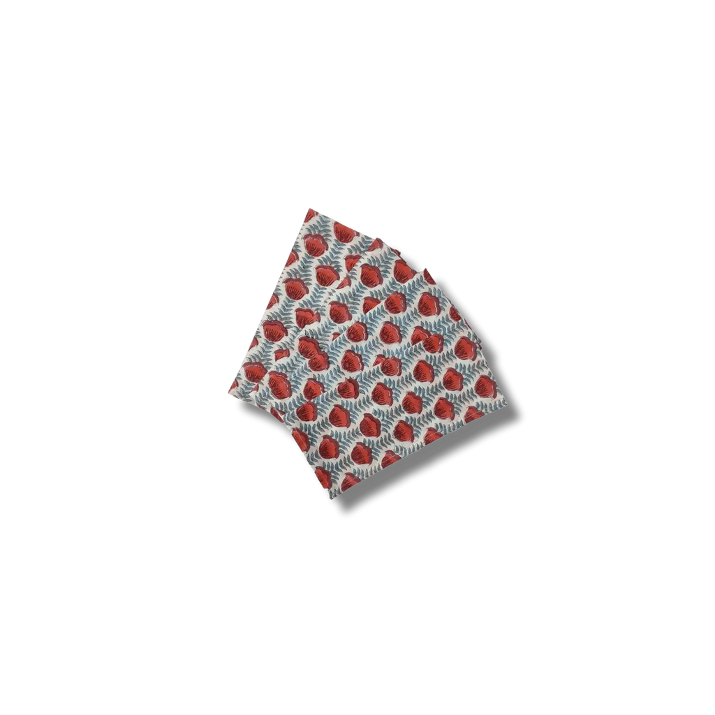 Red Floral Hand Block Printed Cotton Napkins