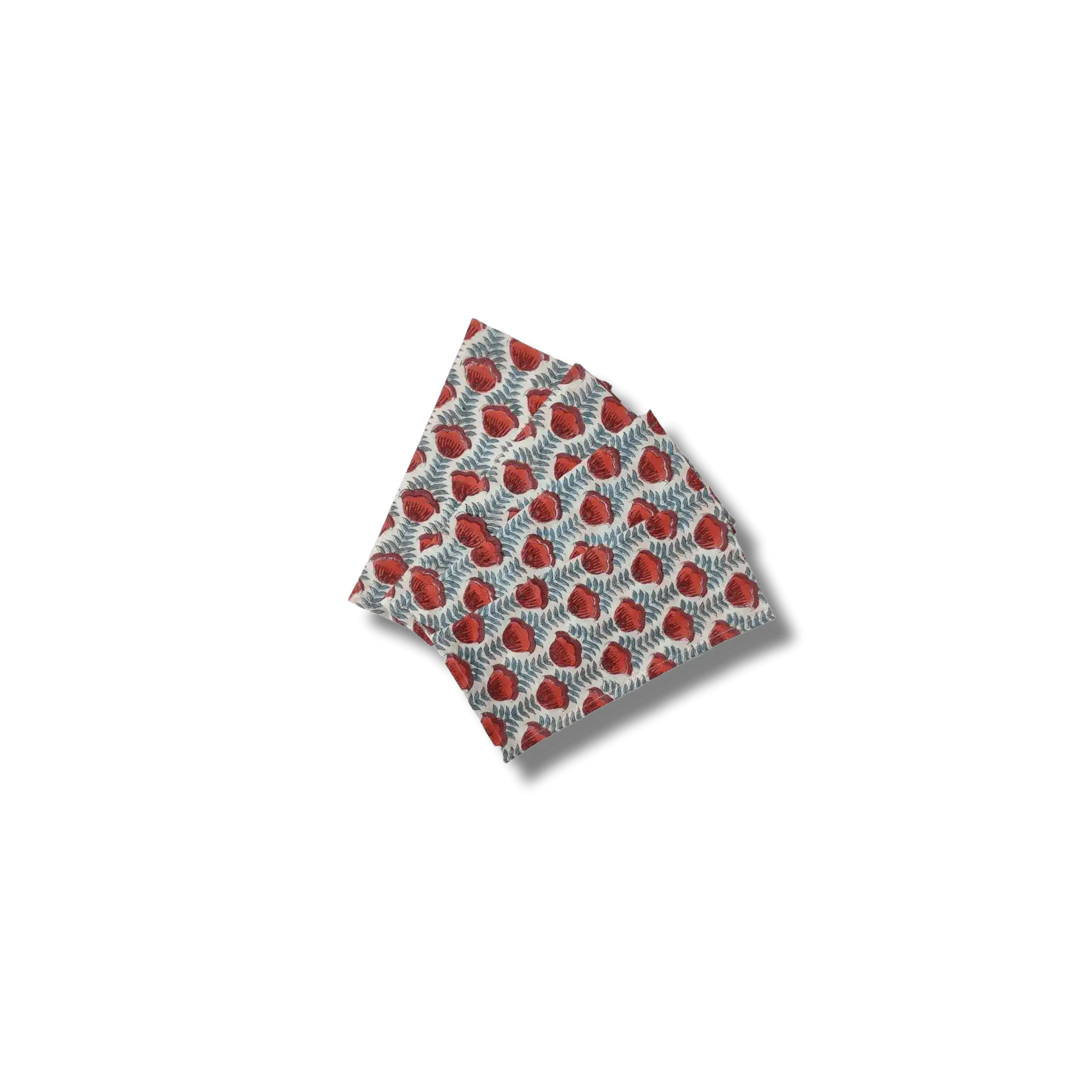 Red Floral Hand Block Printed Cotton Napkins