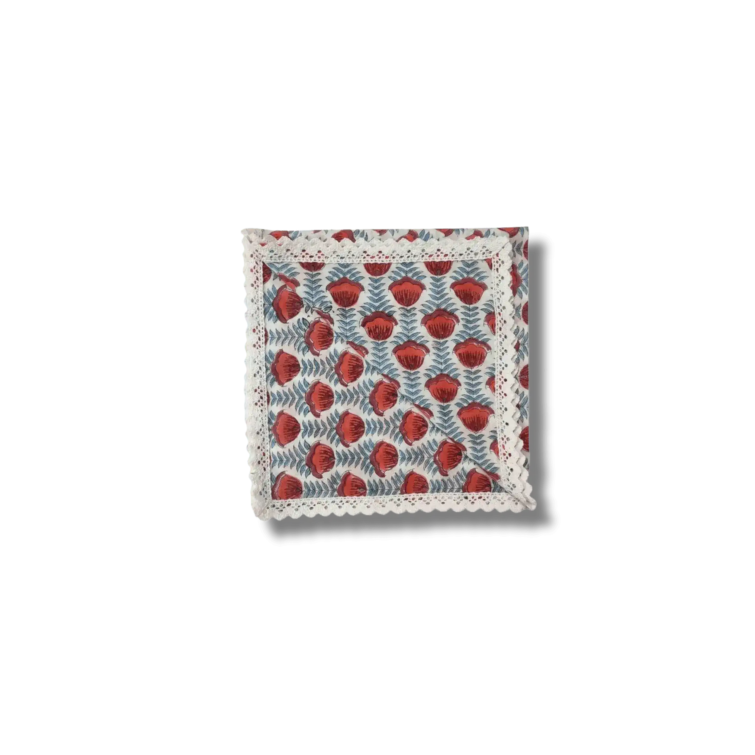 Red Floral Hand Block Printed Cotton Napkins