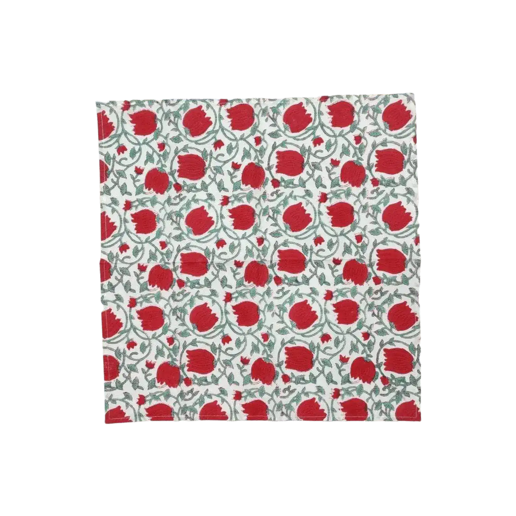 Red Floral Indian Block Print Cotton Napkins
