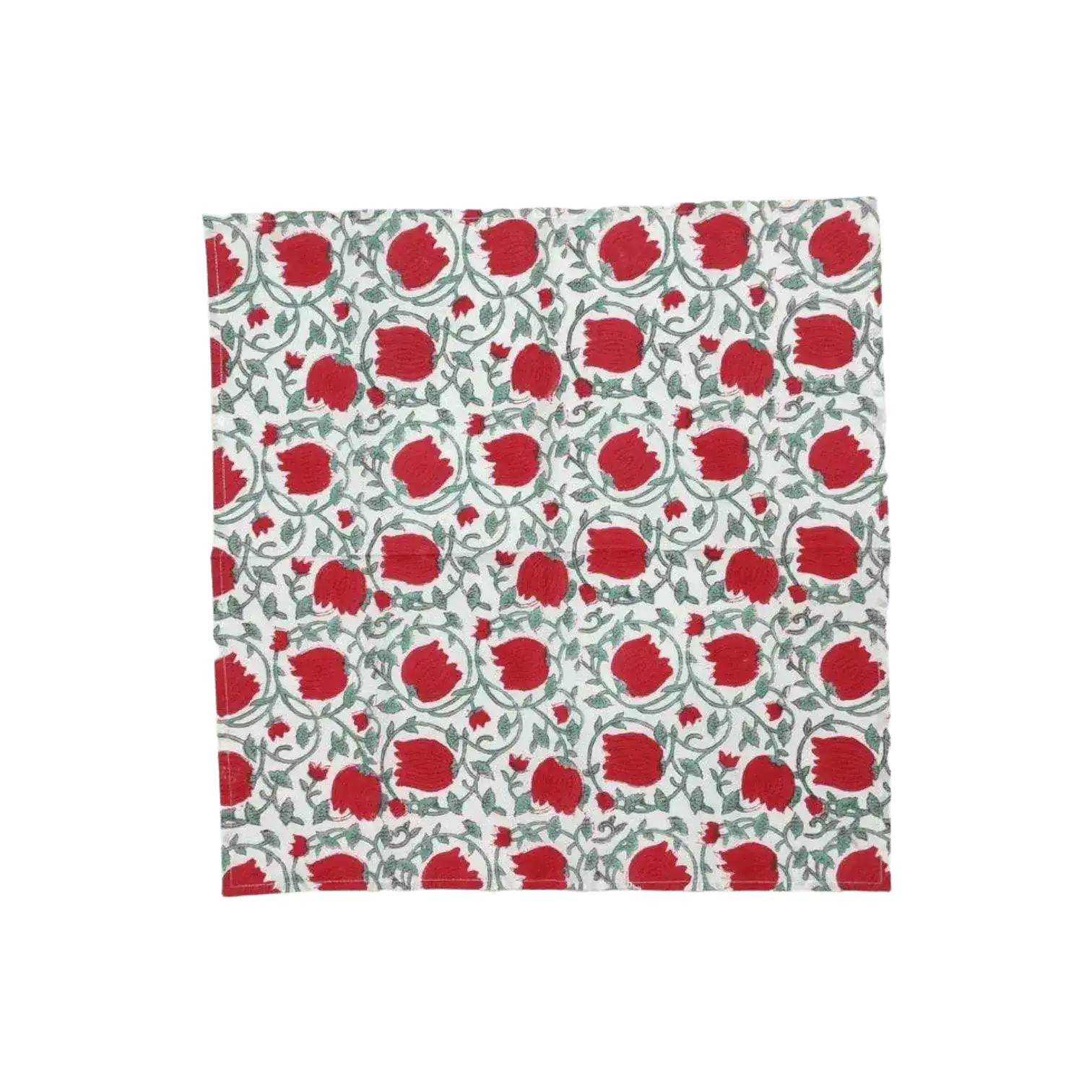 Red Floral Indian Block Print Cotton Napkins