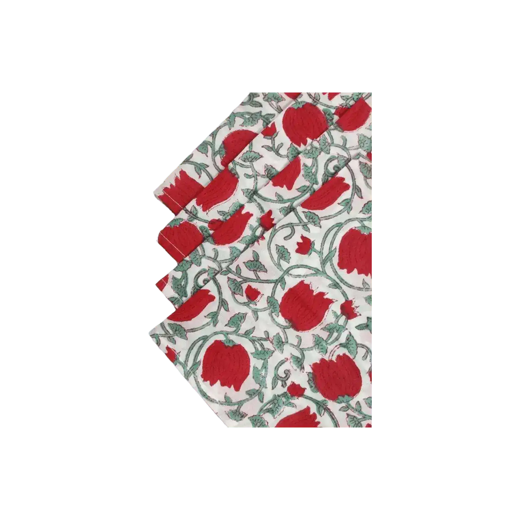 Red Floral Indian Block Print Cotton Napkins