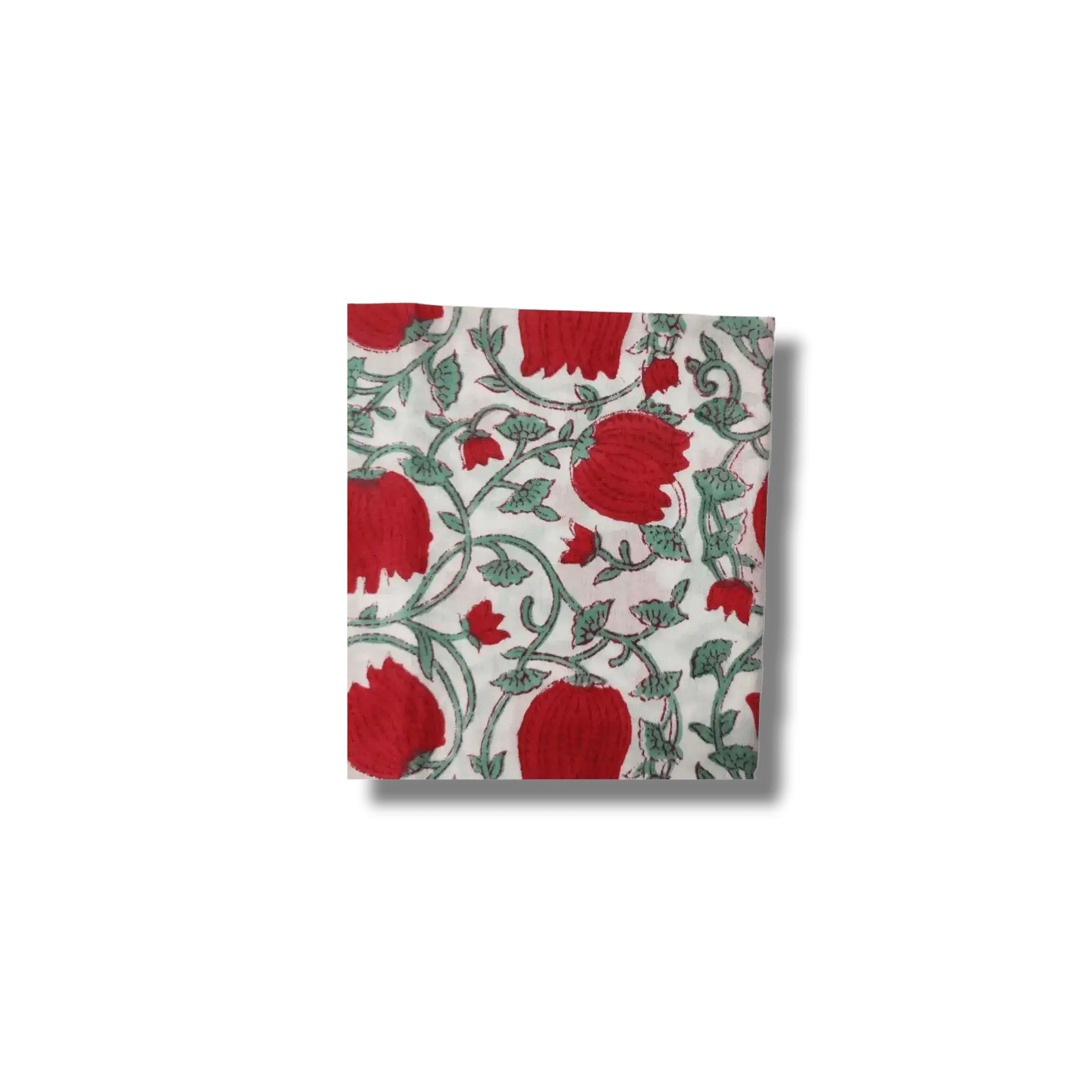 Red Floral Indian Block Print Scalloped Cotton Napkins