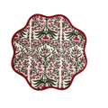 Red Floral Scalloped Cotton Round Placemats