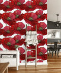 Red Oversized Poppies Floral Wallpaper