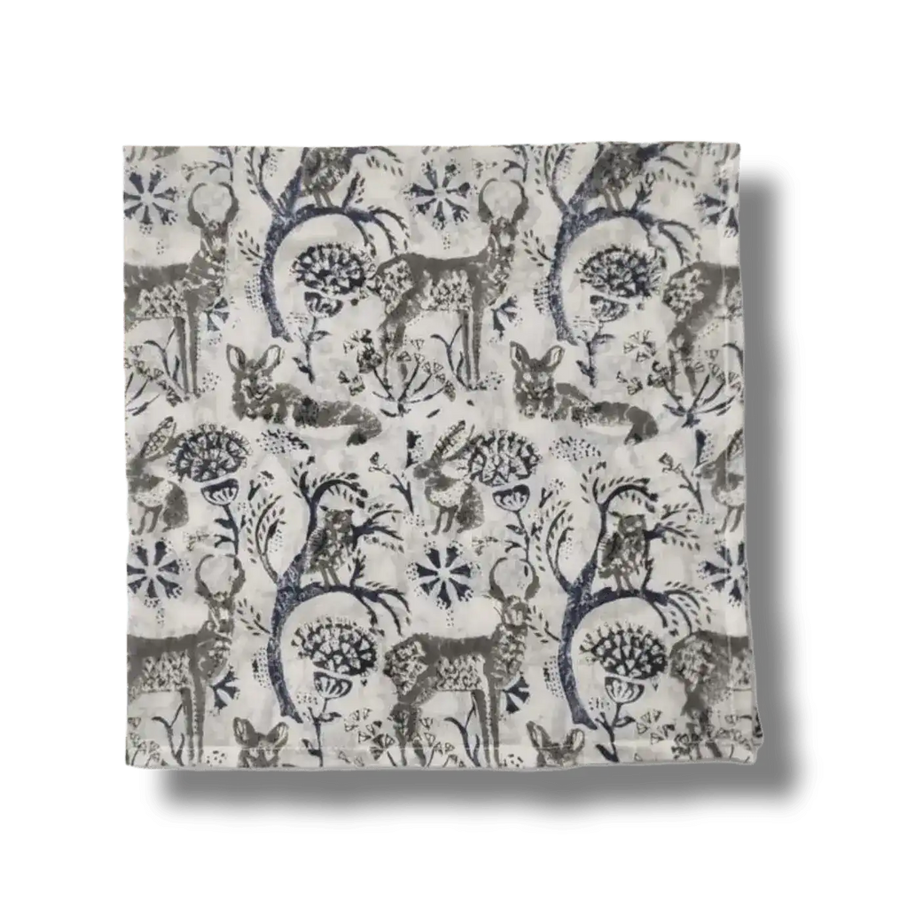Reindeers in the Forest Block Printed Cotton Napkins