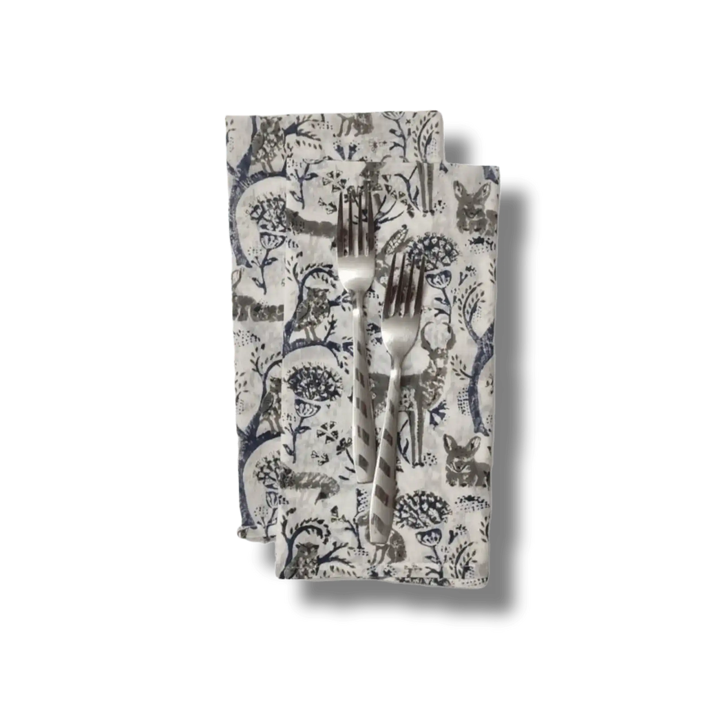 Reindeers in the Forest Block Printed Cotton Napkins