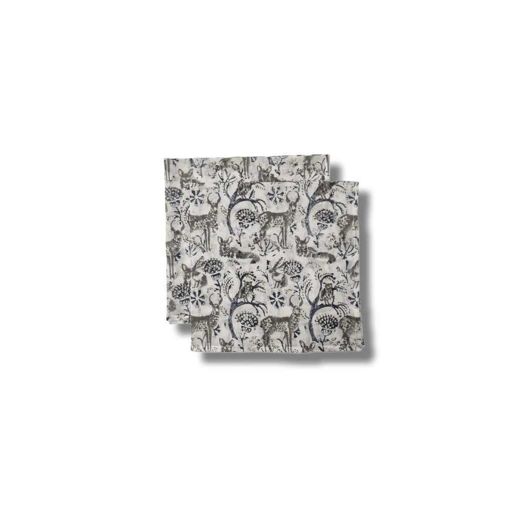 Reindeers in the Forest Block Printed Cotton Napkins