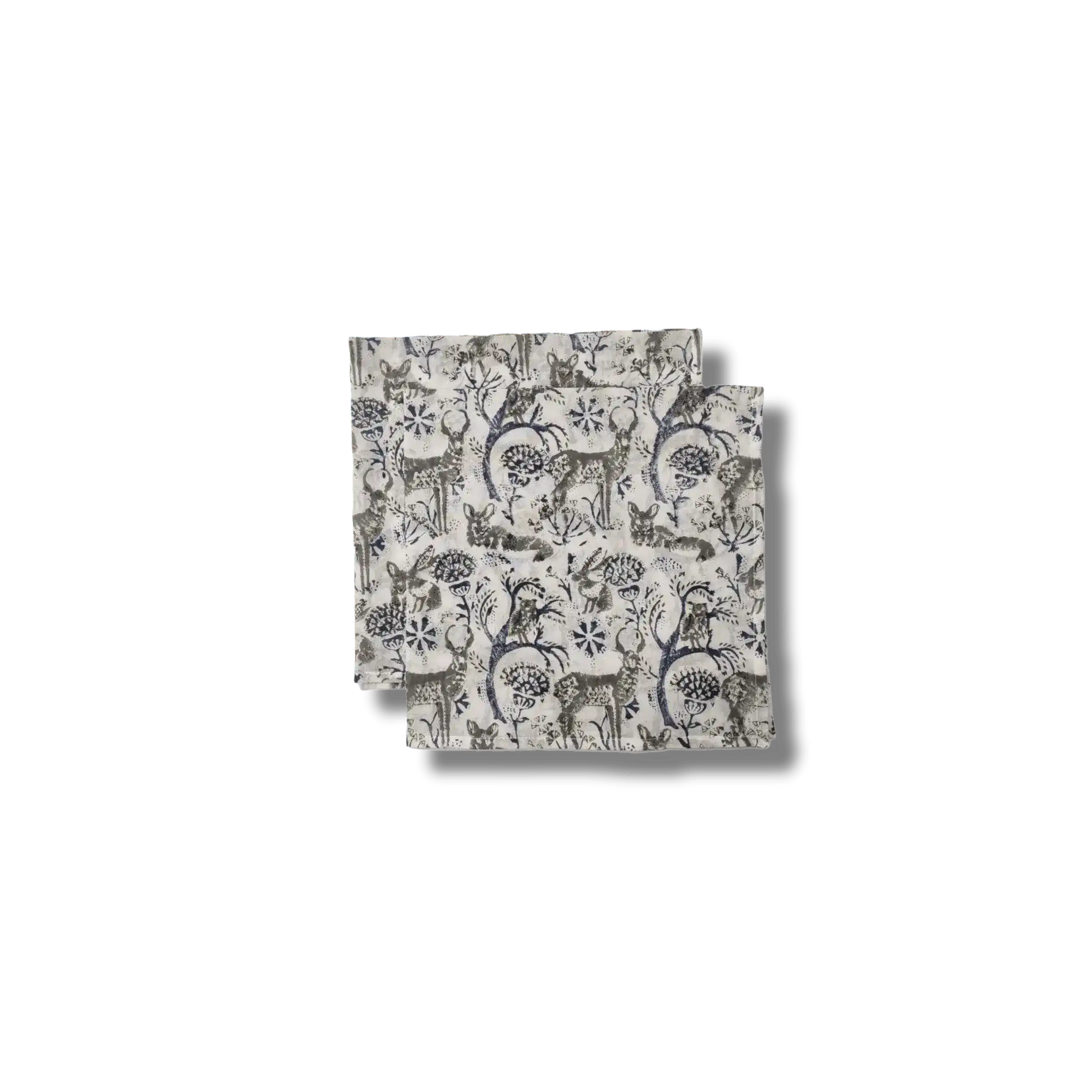 Reindeers in the Forest Block Printed Cotton Napkins