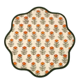 Sage Green Block Printed Flower Scalloped Placemats