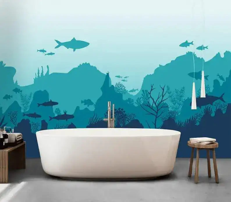 Sharks in the Blue Underwater Nursery Wall Mural