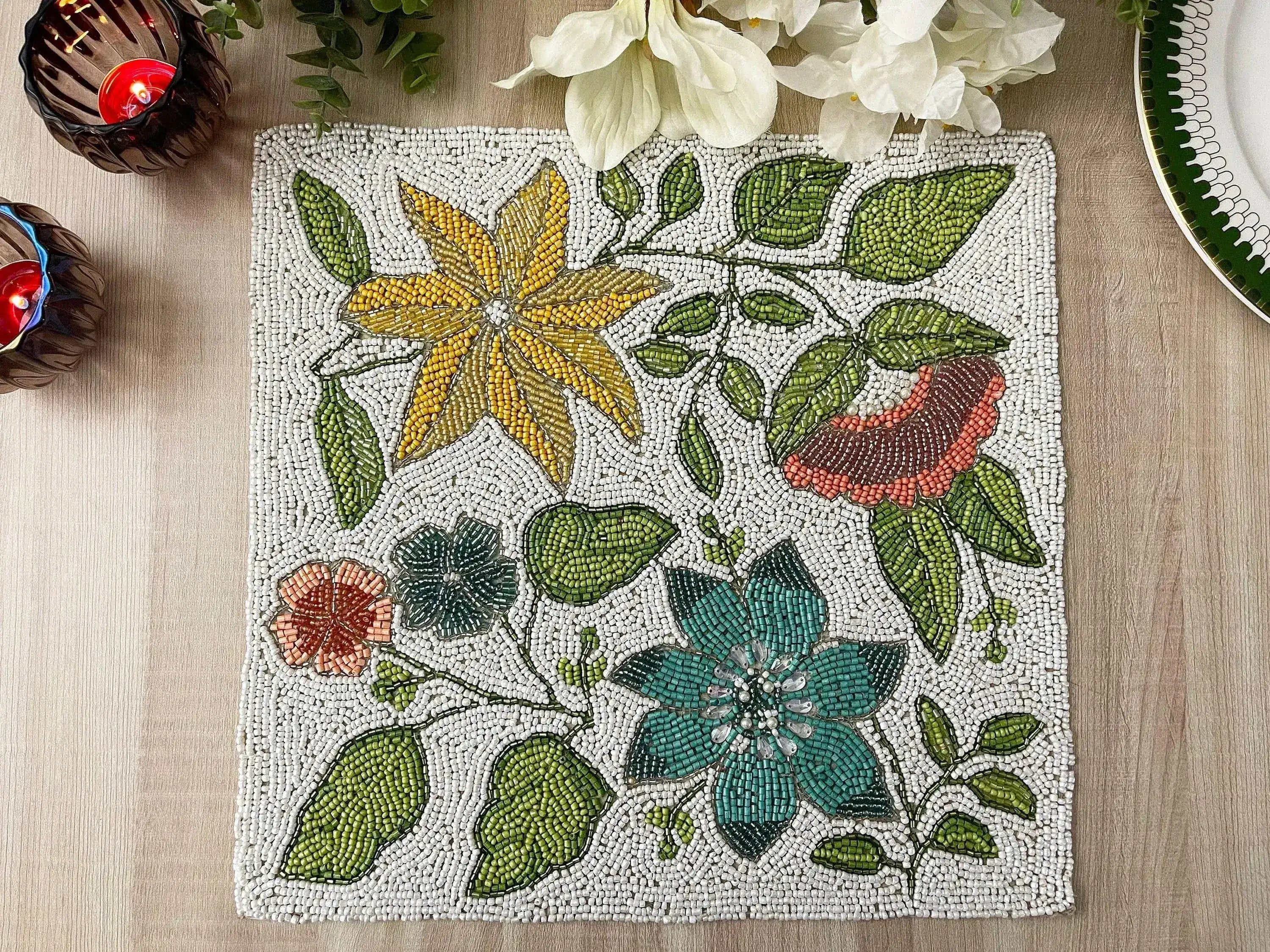 Spring Flower Square Beaded Placemat