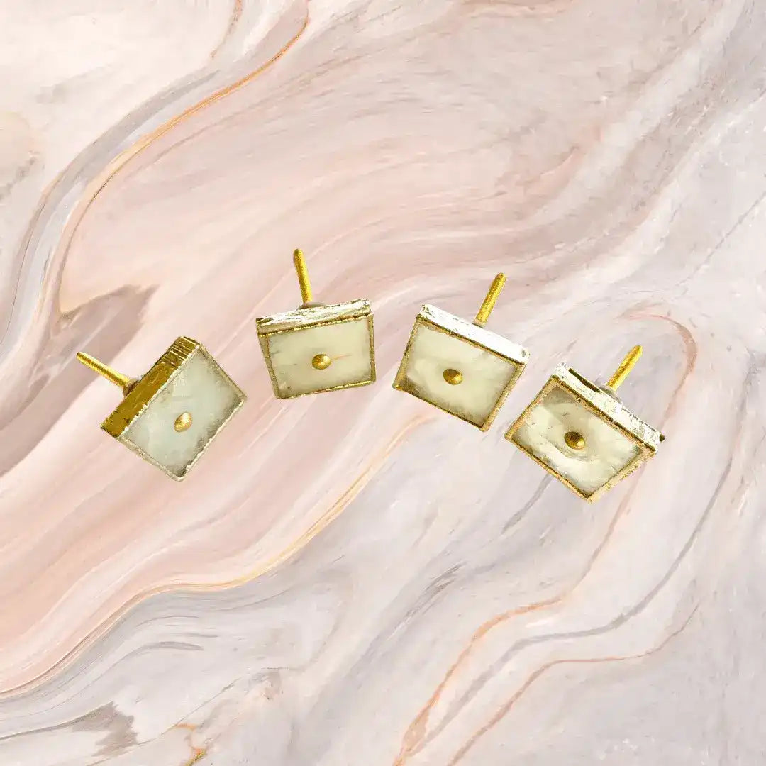 Square White Agate Dresser Cabinet Drawer Pull - Set of 4