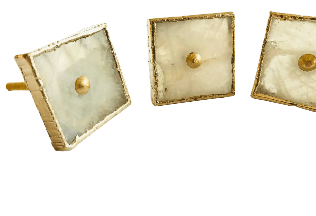 Square White Agate Dresser Cabinet Drawer Pull - Set of 4