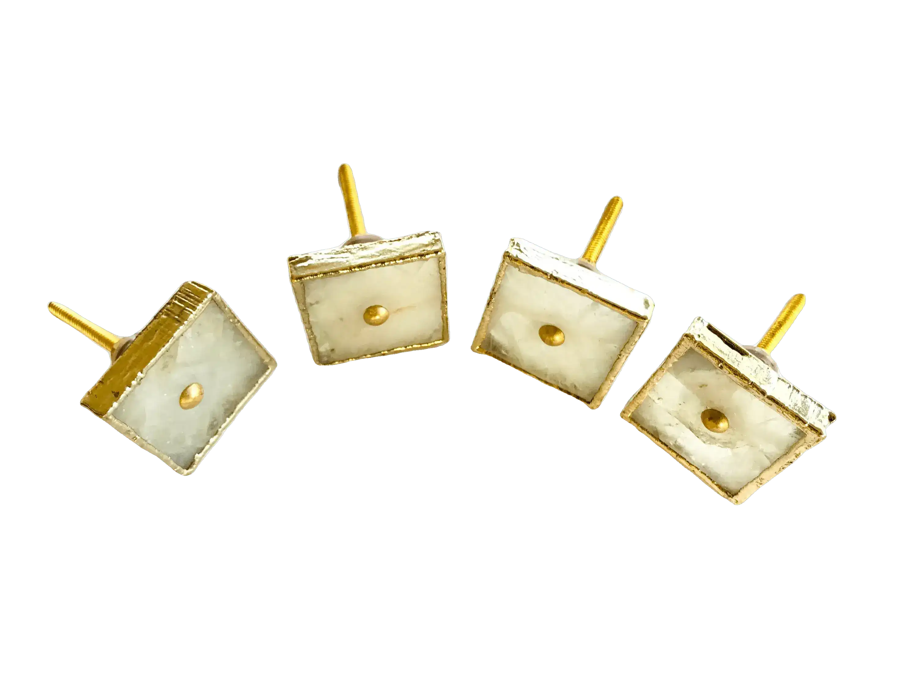 Square White Agate Dresser Cabinet Drawer Pull - Set of 4