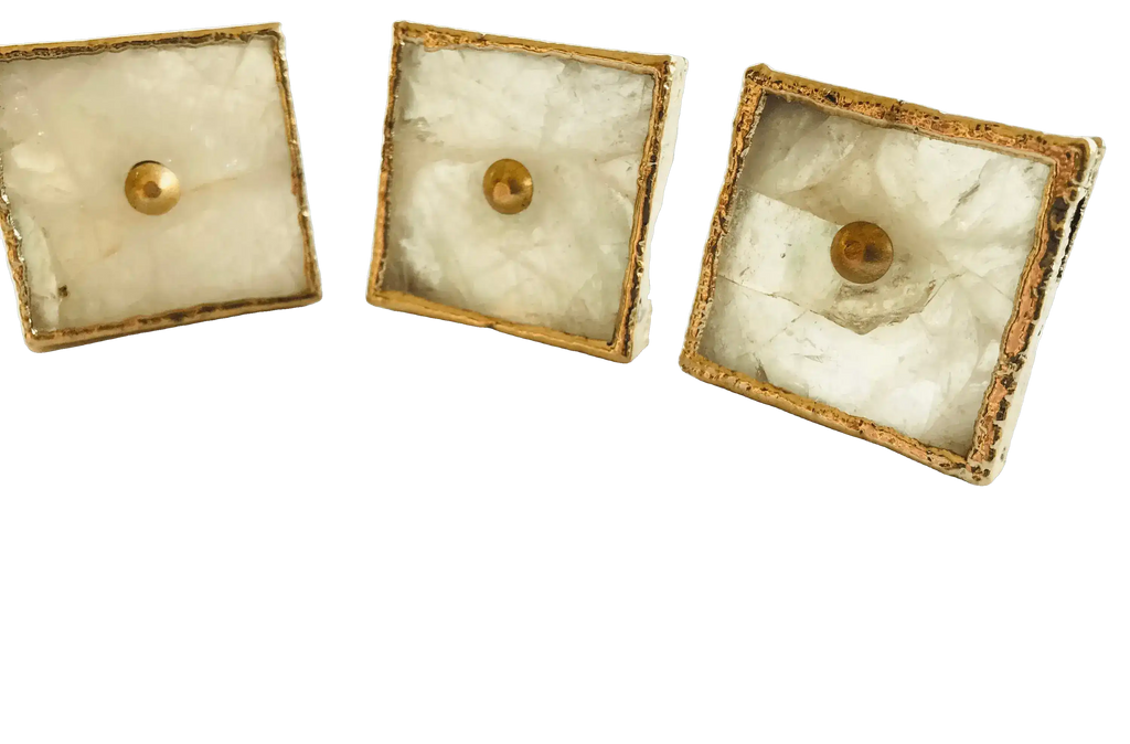 Square White Agate Dresser Cabinet Drawer Pull - Set of 4