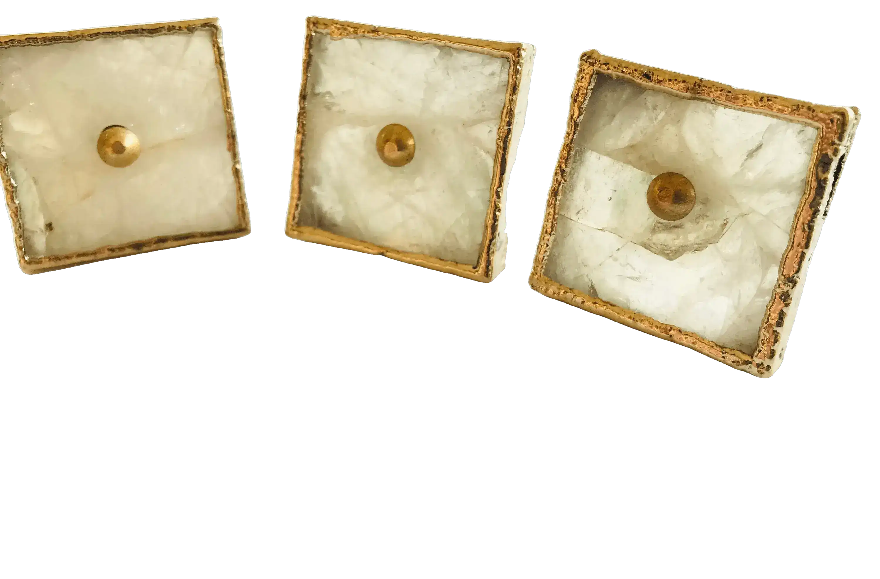 Square White Agate Dresser Cabinet Drawer Pull - Set of 4