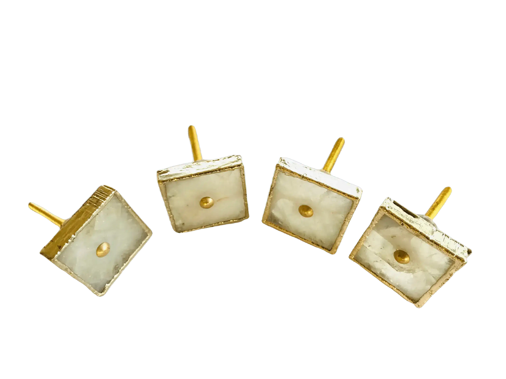 Square White Agate Dresser Cabinet Drawer Pull - Set of 4