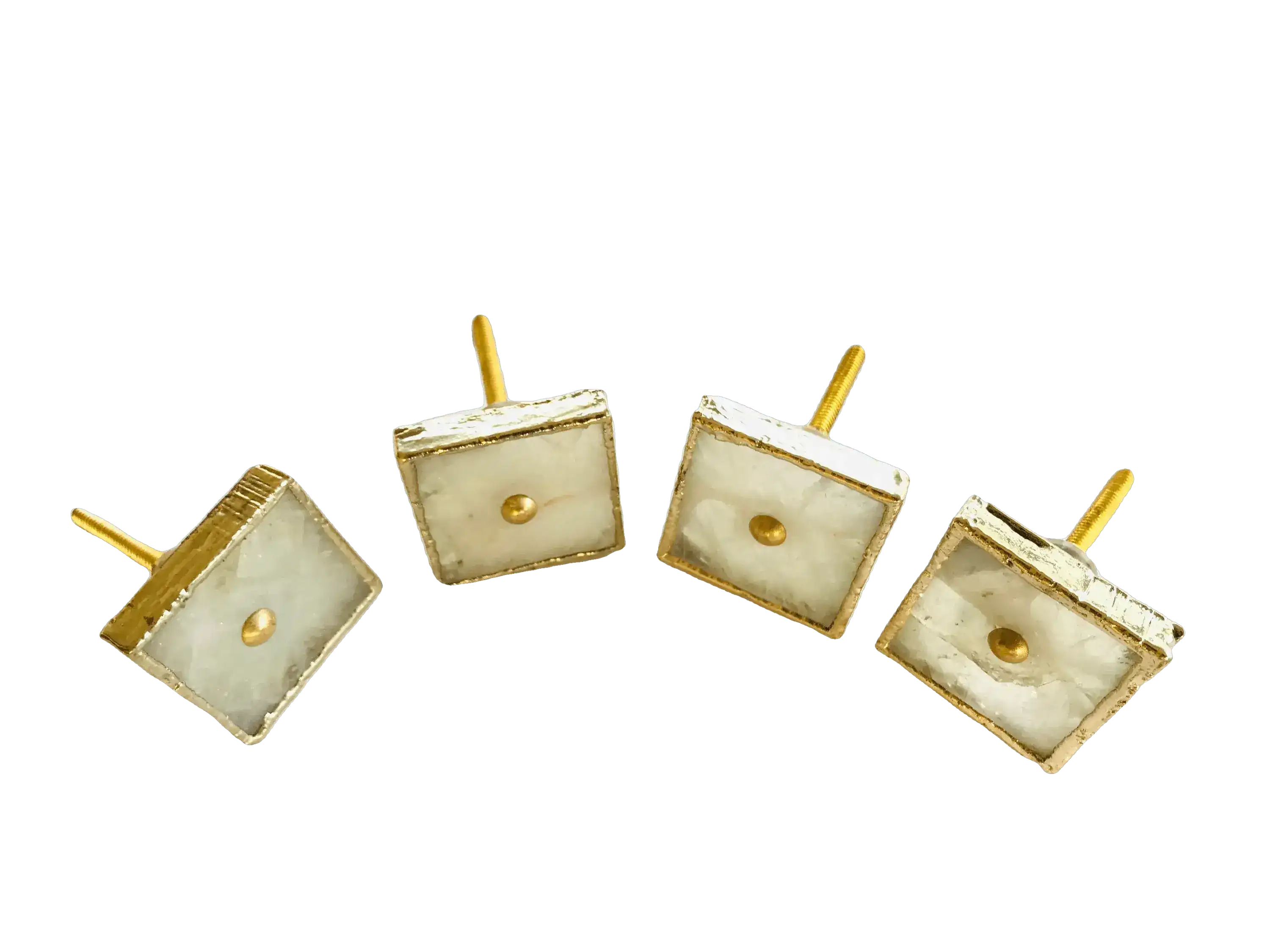Square White Agate Dresser Cabinet Drawer Pull - Set of 4