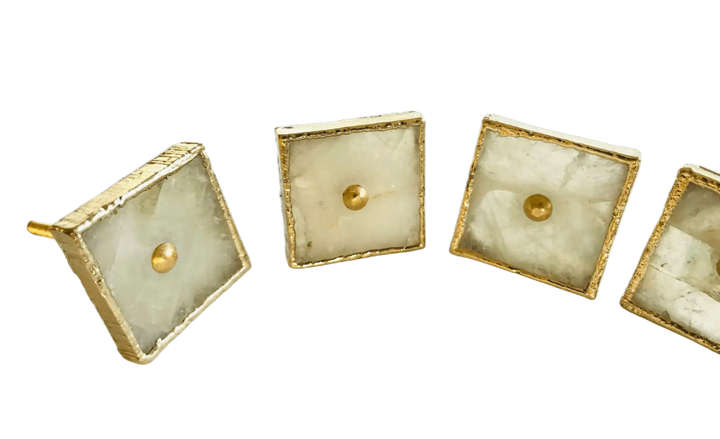 Square White Agate Dresser Cabinet Drawer Pull - Set of 4