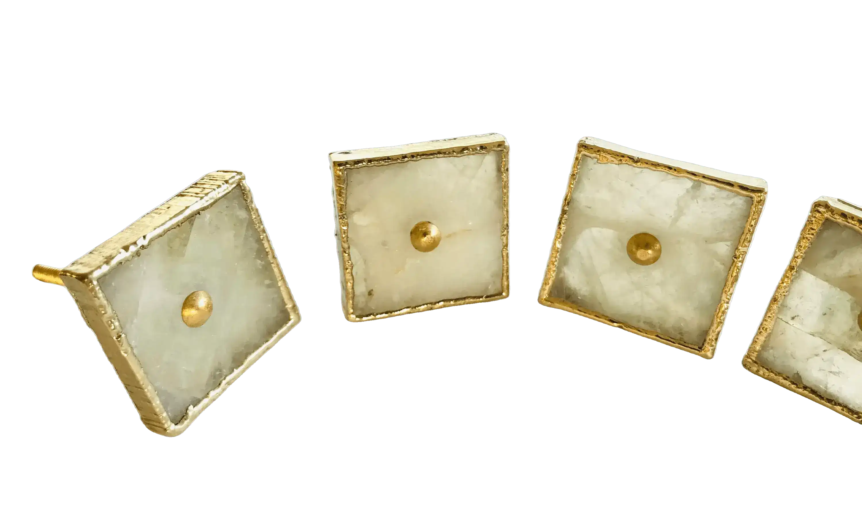 Square White Agate Dresser Cabinet Drawer Pull - Set of 4