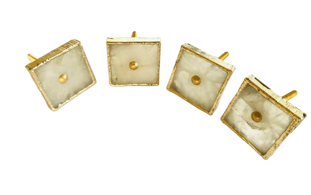 Square White Agate Dresser Cabinet Drawer Pull - Set of 4