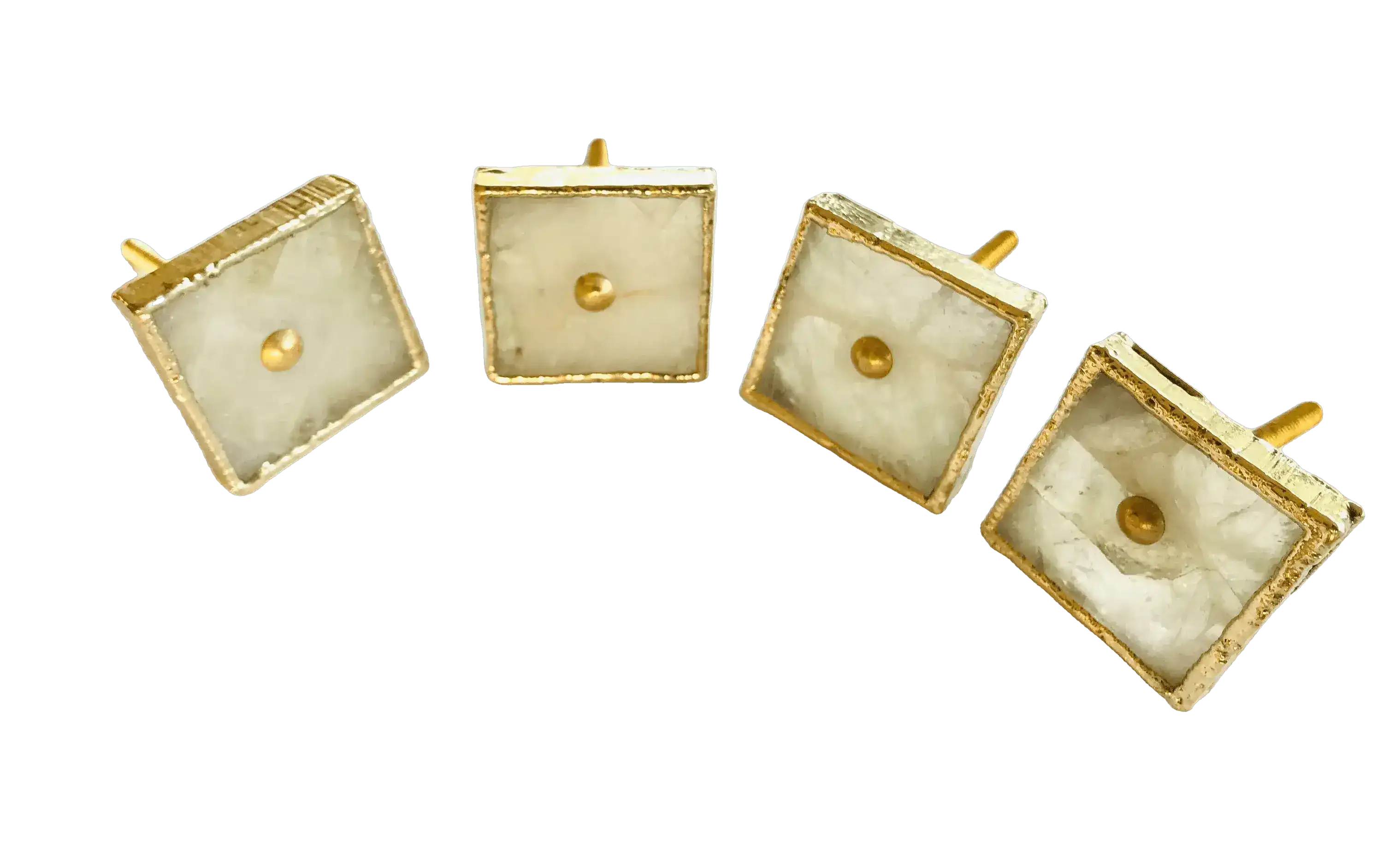 Square White Agate Dresser Cabinet Drawer Pull - Set of 4