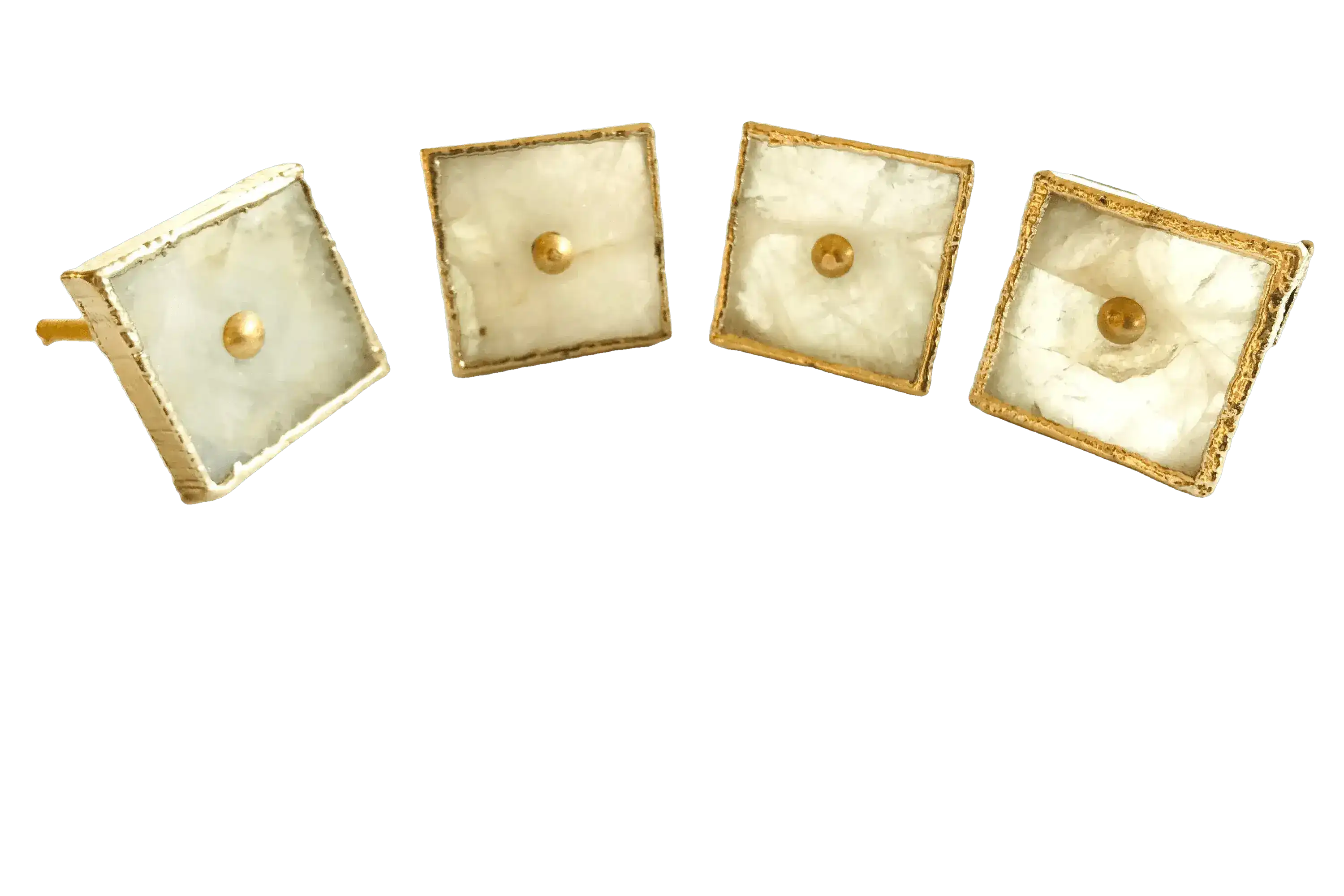 Square White Agate Dresser Cabinet Drawer Pull - Set of 4