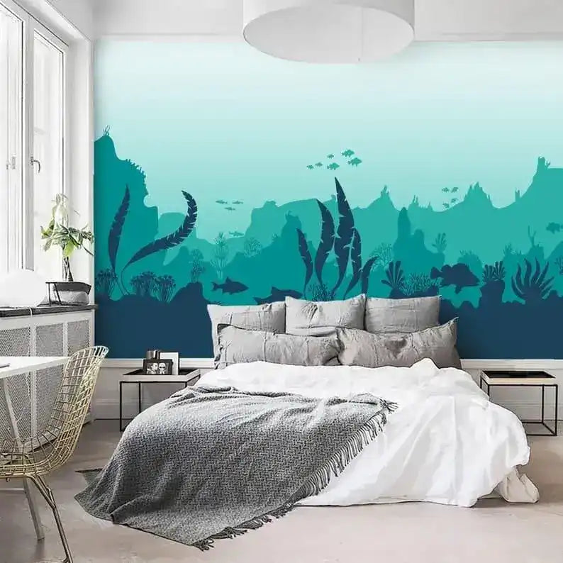 Underworld Sea Animals and Ferns Nursery Wallpaper