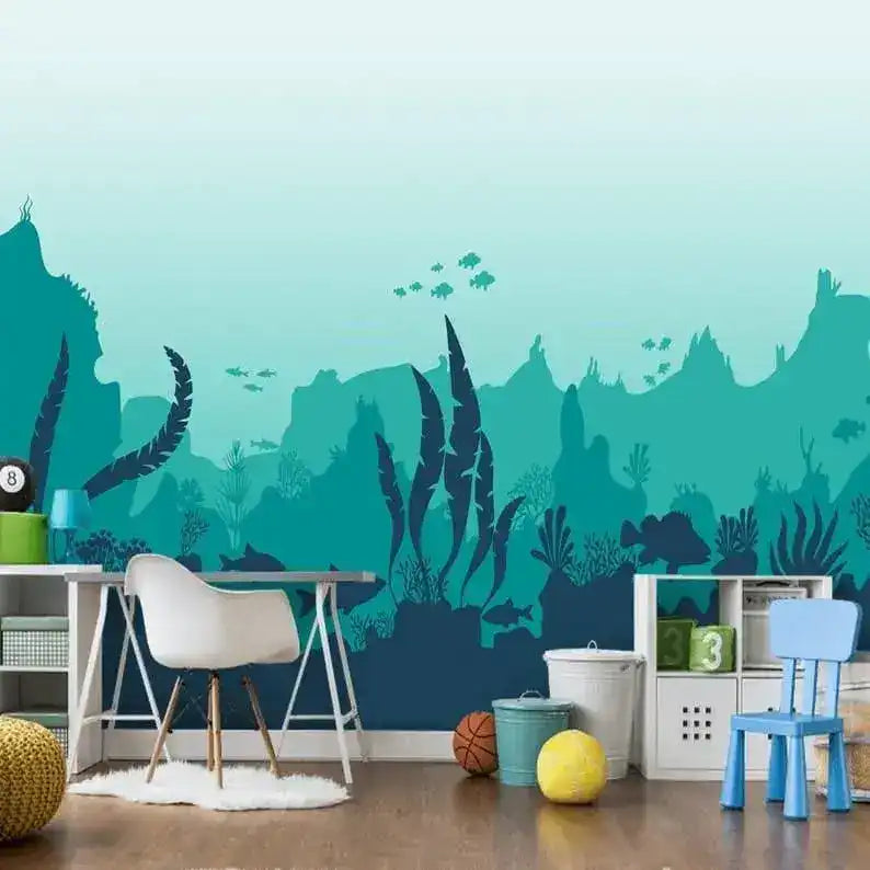 Underworld Sea Animals and Ferns Nursery Wallpaper