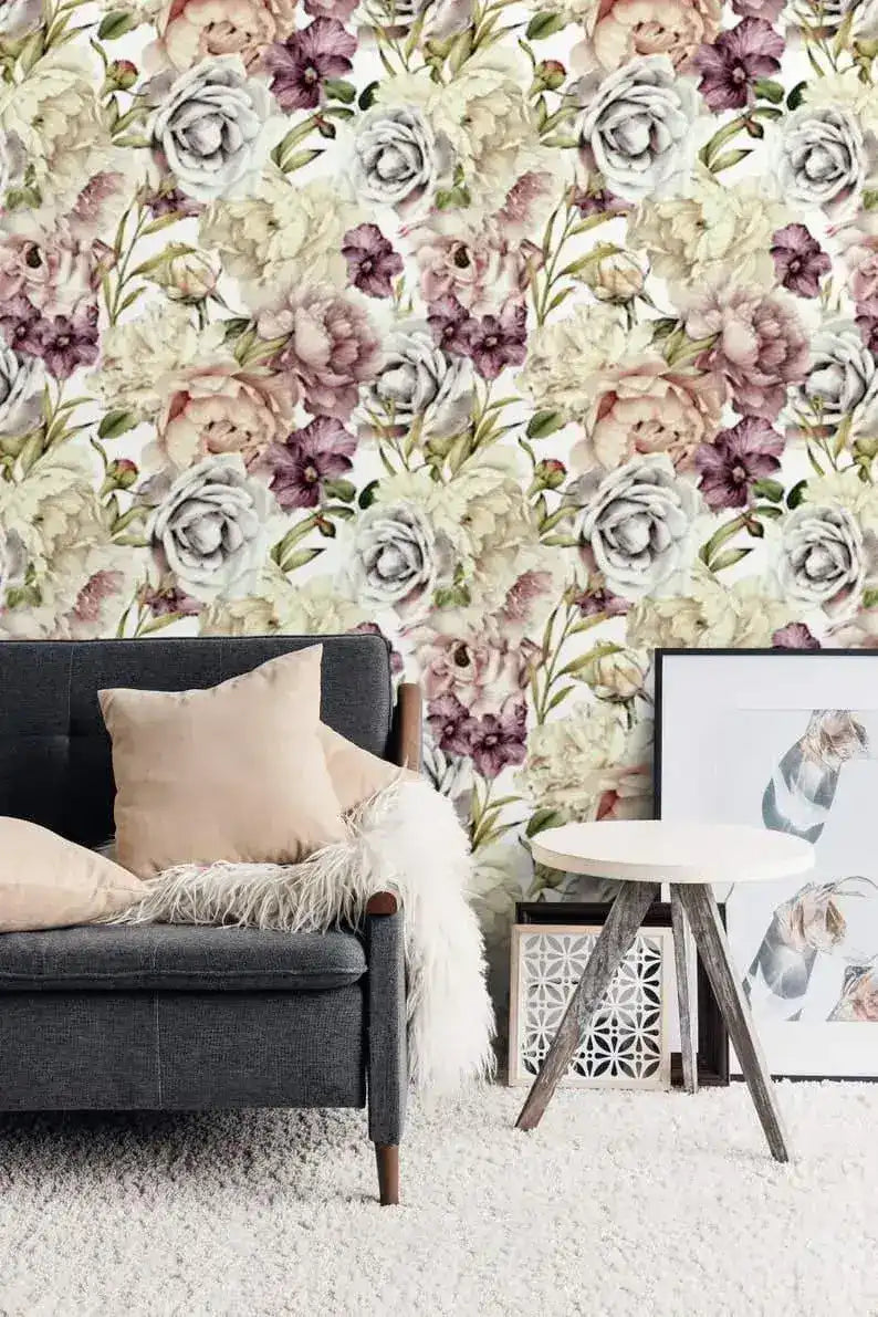 Vintage Delicate Peonies Watercolor Wallpaper