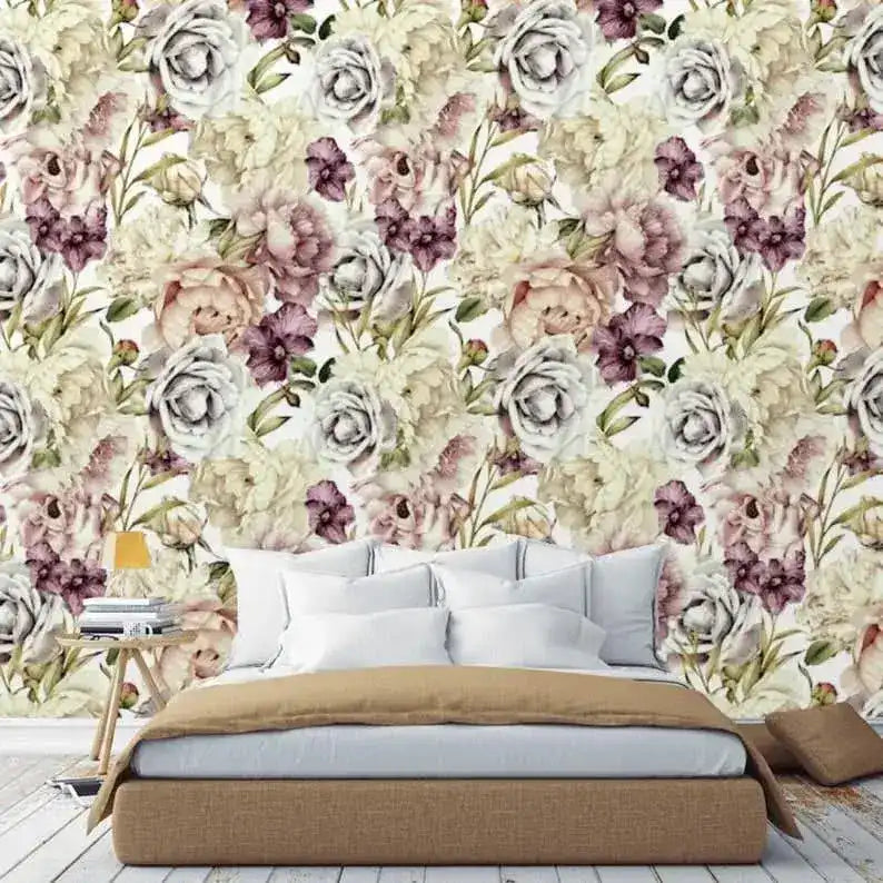 Vintage Delicate Peonies Watercolor Wallpaper