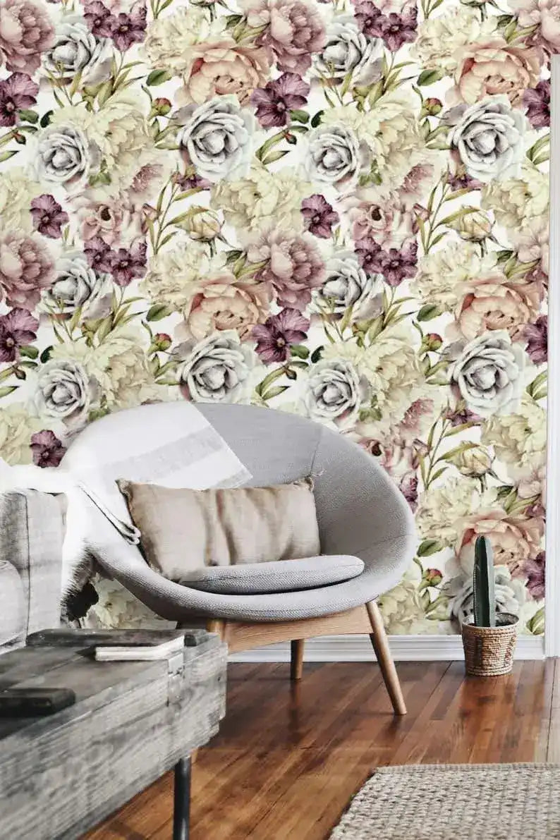 Vintage Delicate Peonies Watercolor Wallpaper