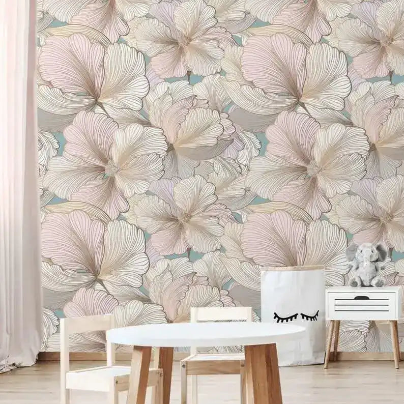 Vintage Oversized Exotic Floral Wallpaper