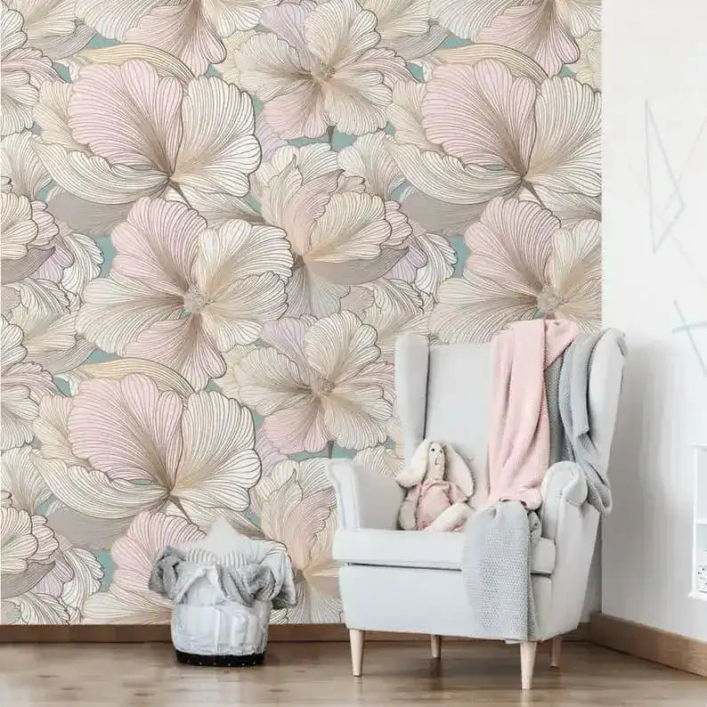 Vintage Oversized Exotic Floral Wallpaper