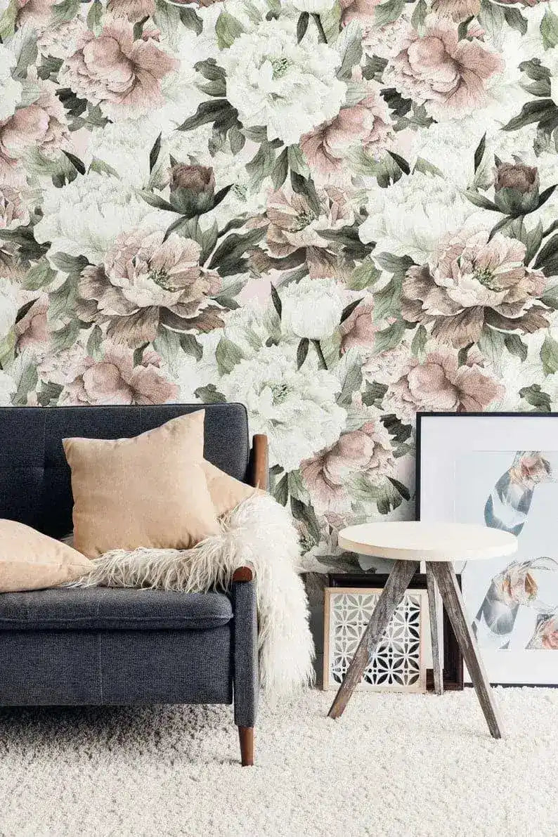 Vintage Oversized Peonies Floral Wallpaper