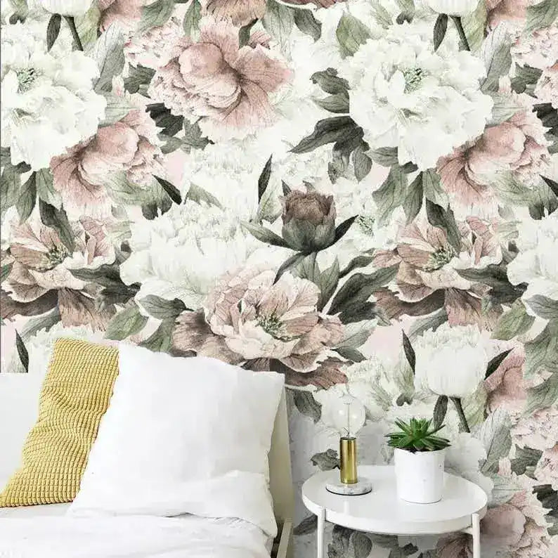 Vintage Oversized Peonies Floral Wallpaper
