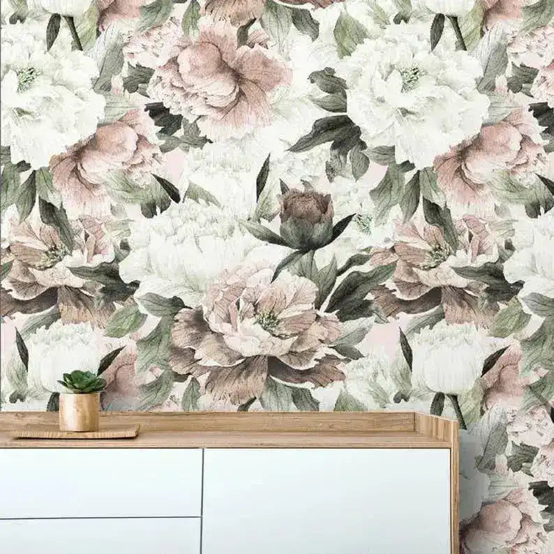 Vintage Oversized Peonies Floral Wallpaper