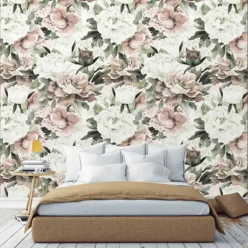 Vintage Oversized Peonies Floral Wallpaper
