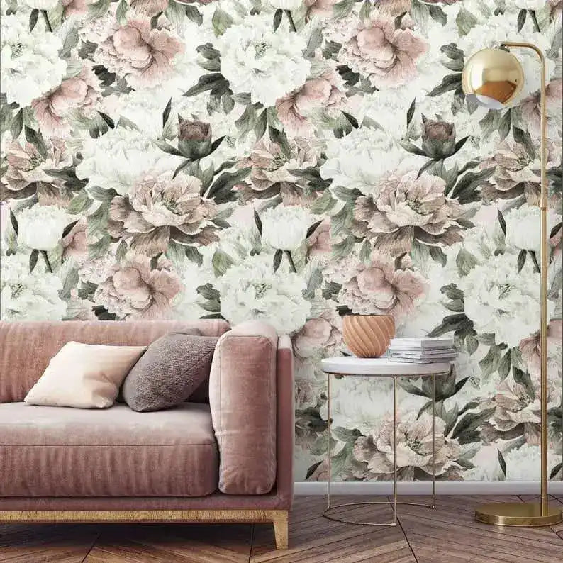 Vintage Oversized Peonies Floral Wallpaper