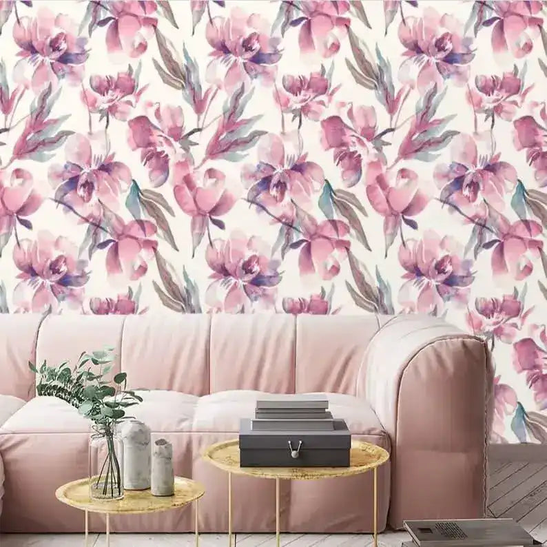 Vintage Pastel Pink Floral Watercolor Wallpaper